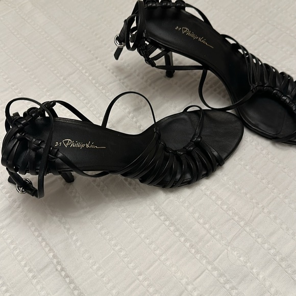 3.1 Phillip Lim Black Ankle Strap Leather Heels - Picture 2 of 8